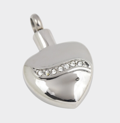 Jewelled Heart Stainless Steel Pendant (Urn)